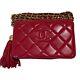 Chanel Authentic Vintage Red Diamond Quilted Lambskin Crossbody Made In Paris