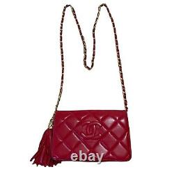 CHANEL Authentic VINTAGE Red Diamond Quilted Lambskin Crossbody Made in Paris