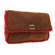 Chanel Cc Clutch Bag Pouch 5431487 Purse Brown Red Mouton Fur Vintage Ak38097a