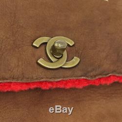 CHANEL CC Clutch Bag Pouch 5431487 Purse Brown Red Mouton Fur Vintage AK38097a