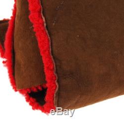 CHANEL CC Clutch Bag Pouch 5431487 Purse Brown Red Mouton Fur Vintage AK38097a