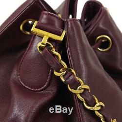 CHANEL CC Drawstring Chain Shoulder Bag Bordeaux Leather Vintage AK43972