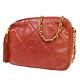 Chanel Cc Fringe Matelasse Chain Shoulder Bag Leather Red Italy Vintage 98ml055