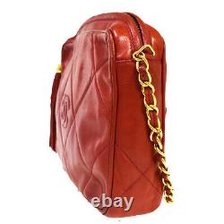 CHANEL CC Fringe Matelasse Chain Shoulder Bag Leather Red Italy Vintage 98ML055