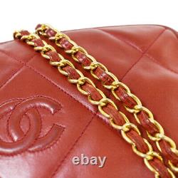 CHANEL CC Fringe Matelasse Chain Shoulder Bag Leather Red Italy Vintage 98ML055