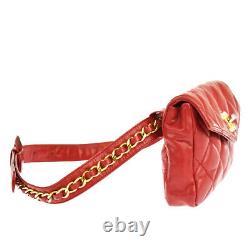CHANEL CC Logo Bum Bag Waist Pouch Chain Belt Leather 75/30 Red Vintage 53JE027