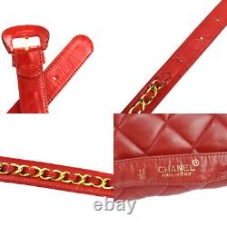 CHANEL CC Logo Bum Bag Waist Pouch Chain Belt Leather 75/30 Red Vintage 53JE027