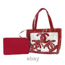 CHANEL CC Logos Hand Tote Bag Clear Red Vinyl Italy Authentic #ZZ990 O