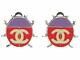 Chanel Cc Logos Ladybug Dangle Earrings 04p Purple Red Silver Vintage Ex++