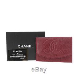CHANEL CC Logos Wallet Bordeaux Caviar Skin Leather Italy Vintage Auth #KK878 O