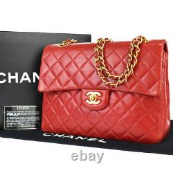 CHANEL CC Matelasse Double Flap Chain Shoulder Bag Leather Red Vintage 810LB515