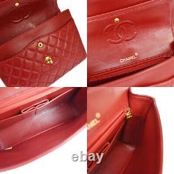 CHANEL CC Matelasse Double Flap Chain Shoulder Bag Leather Red Vintage 810LB515