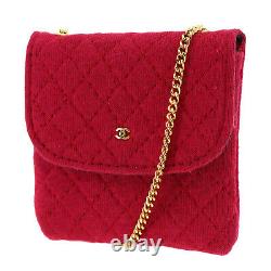 CHANEL CC Quilted Chain Mini Pouch Red Pink France Vintage Authentic #AB579 O