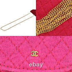 CHANEL CC Quilted Chain Mini Pouch Red Pink France Vintage Authentic #AB579 O
