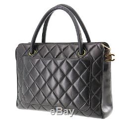 CHANEL CC Quilted Hand Bag Black Lambskin Leather Vintage France Auth #Z59 S