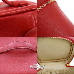 CHANEL CC Vanity Cosmetic Bag Caviar Skin Red Leather Vintage Authentic #Z621 I