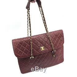 CHANEL CC Vintage Bordeaux Red Bag Double Chain Shoulder Briefcase Tote classic