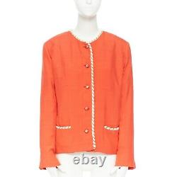 CHANEL CREATIONS Vintage 1970's red orange quilted lining trim jacket US16 XL