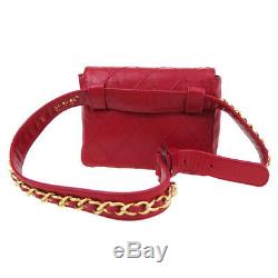 CHANEL Cosmos Line CC Chain Waist Bum Bag Purse Red Leather Vintage K08831