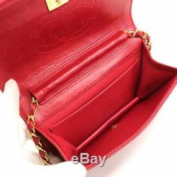CHANEL Mini Matelasse Chain Shoulder Bag Leather Red Vintage 90100567