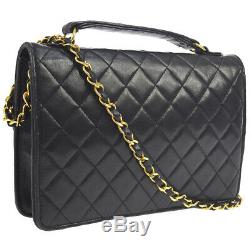 CHANEL Quilted CC 2way Hand Bag Chain Satchel Black Leather Vintage GHW AK38254d