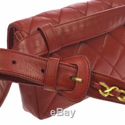 CHANEL Quilted CC Chain Belt Waist Bum Bag Purse Red Leather Vintage AK33021