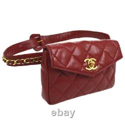 CHANEL Quilted CC Chain Belt Waist Bum Bag Red Leather VTG WA00384e