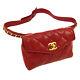 Chanel Quilted Cc Chain Waist Bum Bag Purse Red Leather Vintage Auth Nr11689e