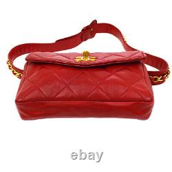 CHANEL Quilted CC Chain Waist Bum Bag Purse Red Leather Vintage Auth NR11689e