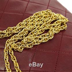 CHANEL Quilted CC Double Chain Shoulder Bag Purse Bordeaux Leather VTG AK38337h