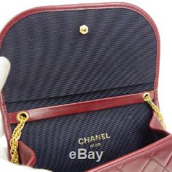 CHANEL Quilted CC Double Chain Shoulder Bag Purse Bordeaux Leather VTG AK38337h