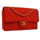 Chanel Quilted Cc Double Chain Shoulder Bag Red Satin Vintage G03695j