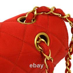 CHANEL Quilted CC Double Chain Shoulder Bag Red Satin Vintage G03695j