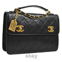 CHANEL Quilted CC Logos Chain 2way Hand Bag Black Leather Vintage AK36802k