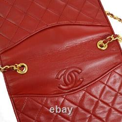 CHANEL Quilted CC Single Chain Shoulder Bag Red Leather Vintage AK31791h
