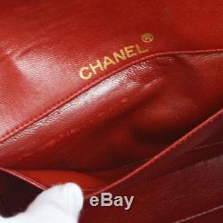 CHANEL Quilted CC Single Chain Shoulder Bag Red Leather Vintage AK35527i