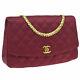 Chanel Quilted Cc Single Chain Shoulder Bag Red Satin Vintage Purse Ak38284b