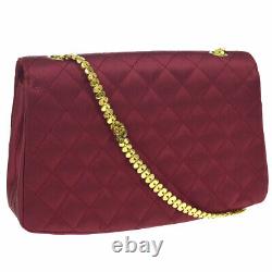 CHANEL Quilted CC Single Chain Shoulder Bag Red Satin Vintage Purse AK38284b
