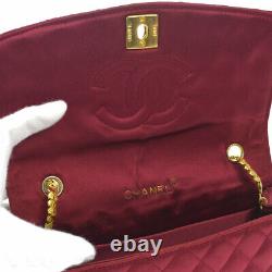CHANEL Quilted CC Single Chain Shoulder Bag Red Satin Vintage Purse AK38284b