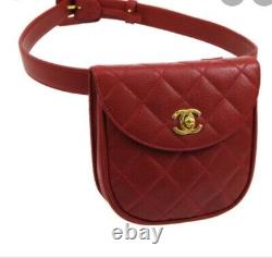 CHANEL Quilted CC Waist Bum Bag Red Caviar Skin Leather Vintage AK38094h