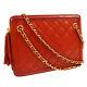 Chanel Quilted Fringe Cc Chain Shoulder Bag Red Leather 1289761 Vintage V31308