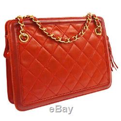 CHANEL Quilted Fringe CC Chain Shoulder Bag Red Leather 1289761 Vintage V31308