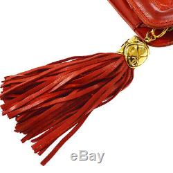 CHANEL Quilted Fringe CC Chain Shoulder Bag Red Leather 1289761 Vintage V31308