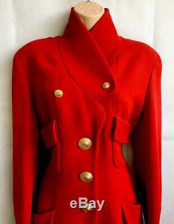 CHANEL Red Wool Vintage Coat Jacket CC Logo Large Buttons Size 42