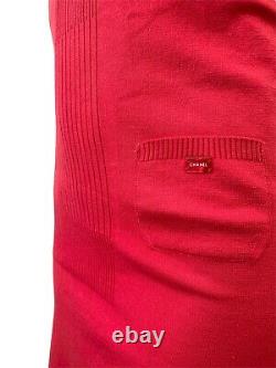 CHANEL Vintage 04P Logo Sleeveless Dress #38 Cotton Rayon Red RankA