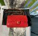 Chanel Vintage Classic Medium Double Flap Chain Shoulder Bag Red Leather