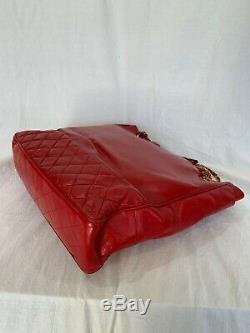 CHANEL Vintage Classic Quilted Red Leather Chain Link Tote Shoulder Bag Purse
