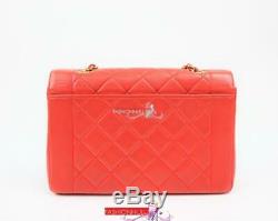 CHANEL Vintage Coral Red Lambskin Medium Diana Quilted Flap Bag