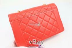 CHANEL Vintage Coral Red Lambskin Medium Diana Quilted Flap Bag