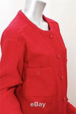 CHANEL Vintage Red Boucle CC Logo Button Pant Suit Jacket Blazer Medium / Large